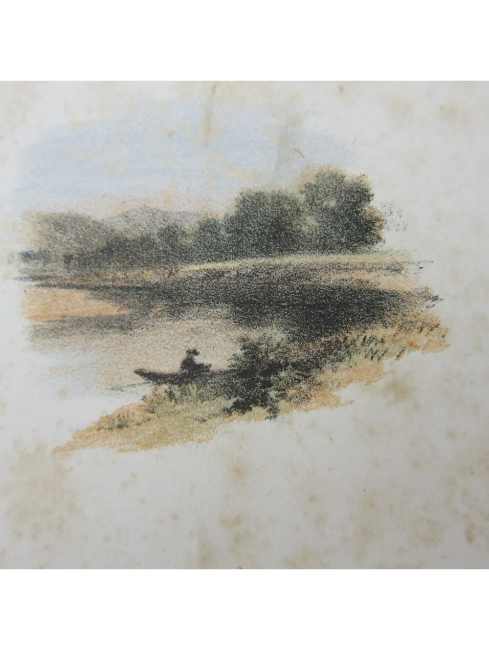 Color Lithograph Print Row Boat On Meadows North Conway New Hampshire Antique